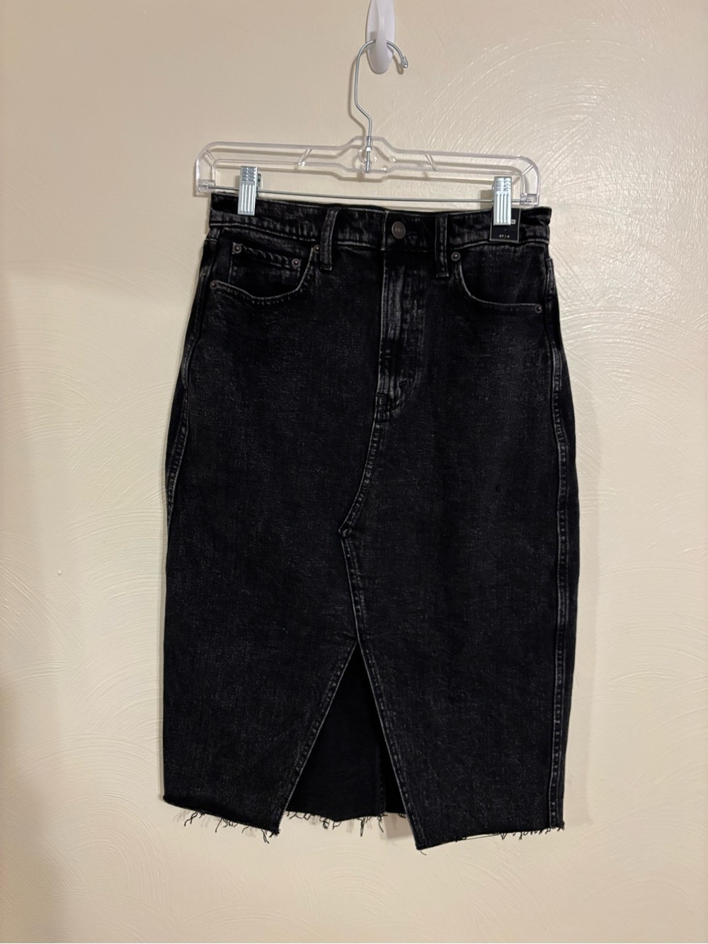 Abercrombie & Fitch Black Denim Midi Skirt Slit 27/4